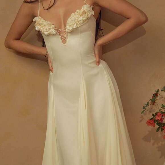 Christmas Red Gown w/ Handmade Floral Detail - Picture 2 of 7